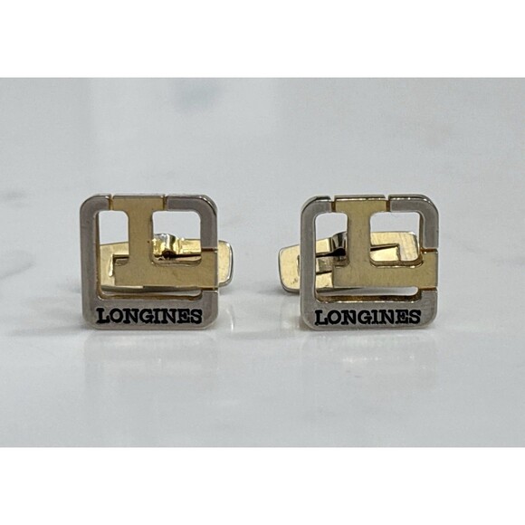 Longines Other - Longines Vintage Gold Tone Silver Tone Square Logo Cufflinks